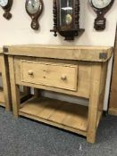 A reclaimed pine butcher's block fitted a drawer