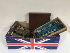 A canteen of Pedigree plate cutlery, assorted brass ware,