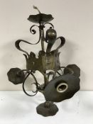 A brass Art Nouveau style light fitting and a five arm chandelier CONDITION REPORT: