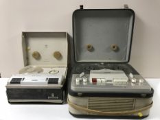 A cased Grundig TK14L reel to reel together with a Phillips reel to reel