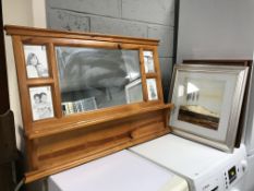 A pine mirrored over mantel/photo frame,