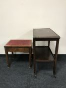 An oak trolley and a mahogany piano stool