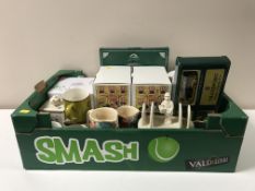 A box containing a quantity of boxed and unboxed Ringtons china including caddies, jugs, teacups,