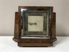 A walnut cased Art Deco mantel clock
