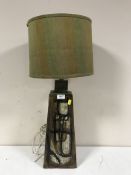 A 1970's pottery table lamp with shade