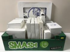 A box containing a quantity of boxed Ringtons Willow pattern china including butter dishes,