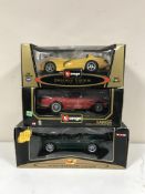 Five boxed Burago 1-18 scale die cast cars - Dodge Vipers,