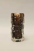 A Whitefriars Cinnamon glass cylindrical bark textured vase, designed by Geoffrey Baxter, 15.