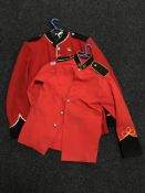 A part rail of gent's Edwardian and Victorian style costumes - military jackets,