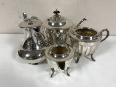 A three piece Sheffield plated tea service and coffee pot