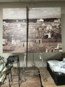 A folding metal easel, plant stand,