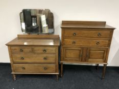An Edwardian oak linen chest and matching dressing chest