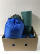 A box of camping mat, sleeping bag, tent,