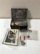 A collection of medals, silver brooch, military photograph, sweet heart brooches,