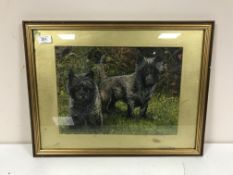 A gilt framed oil - two terriers and a D.
