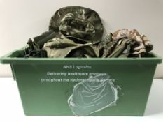A box of military DP clothing and accessories