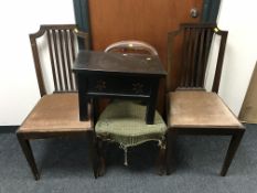 A Victorian balloon back chair, bedside table,