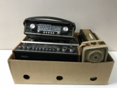 Two boxes of fourteen vintage transistor radios - Hacker, Roberts,