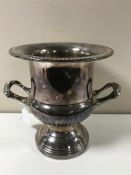 A silver plated antique style twin handled wine cooler