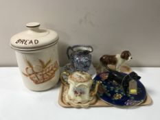 A tray of Maling blue floral wall plaque, chintz water jug, Crown Devon teapot on stand,