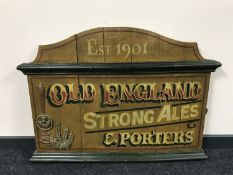 A painted wooden pub sign - Old England Strong Ales