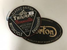 Two cast iron plaques - motorcycles