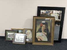 A black framed step mirror,