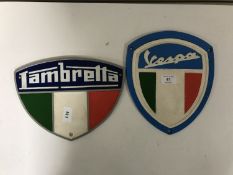 Two cast iron plaques - Lambretta and Vespa
