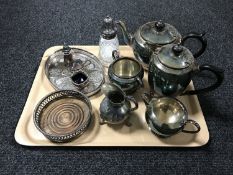 A tray of 20th century plated ware - tea service, cruet set,