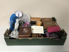 Two boxes of trinket boxes, costume jewellery,
