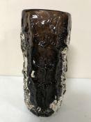 A Whitefriars Cinnamon glass cylindrical bark textured vase, designed by Geoffrey Baxter, 15.