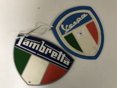 Two cast iron plaques - Lambretta and Vespa