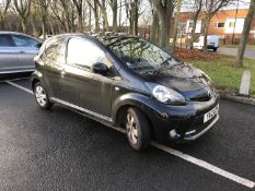 A Toyota Aygo VVT-I Fire motor car,black, 998 cc, three-door, petrol, manual, registration YA12 OZX,