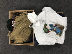 Two boxes of clothing - Christmas jumpers, Barbour waxed jacket,