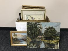 A box of pictures and prints, oil on board,