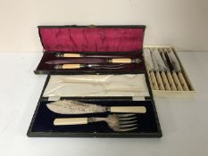 A three piece plated serving set,