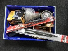 A box of hand tools, bench vice and a box of suction vice, socket set,