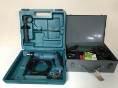 A cased Makita electric drill together with a cased Bosch angle grinder