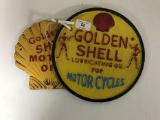 Two cast iron plaques - Golden Shell