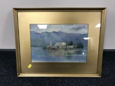 A gilt framed signed watercolour - view across lake Orta
