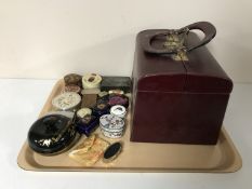 A painted leather vanity case and a collection of pill boxes