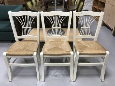 Three painted kitchen chairs