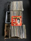 Three boxes of vinyl including Rod Stewart, Foreigner,