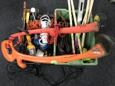 Two boxes of hand tools, power tools,