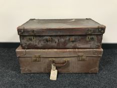 Two vintage leather luggage cases