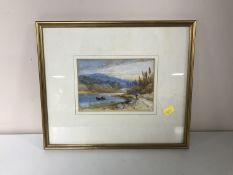 A late 19th century gilt framed watercolour study - figures on a path, indistinctly signed,