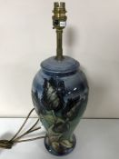 A Moorcroft Pottery table lamp, with shade,