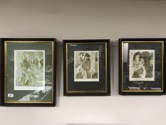 Three framed hand coloured Simon Palmer etchings - The Woodmans Daughter,