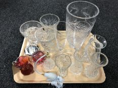 A tray of lead crystal glass ware - Stewart Crystal perfume bottle, vases,
