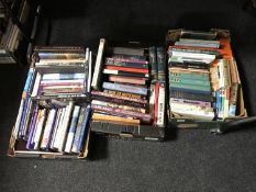 Three boxes of books relating to travel, exploration,